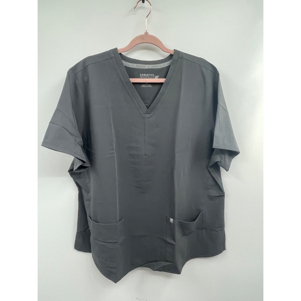 Fabletics Scrub Top Womens 3X Charcoal Gray V-Neck Feel Good Performance NWOT